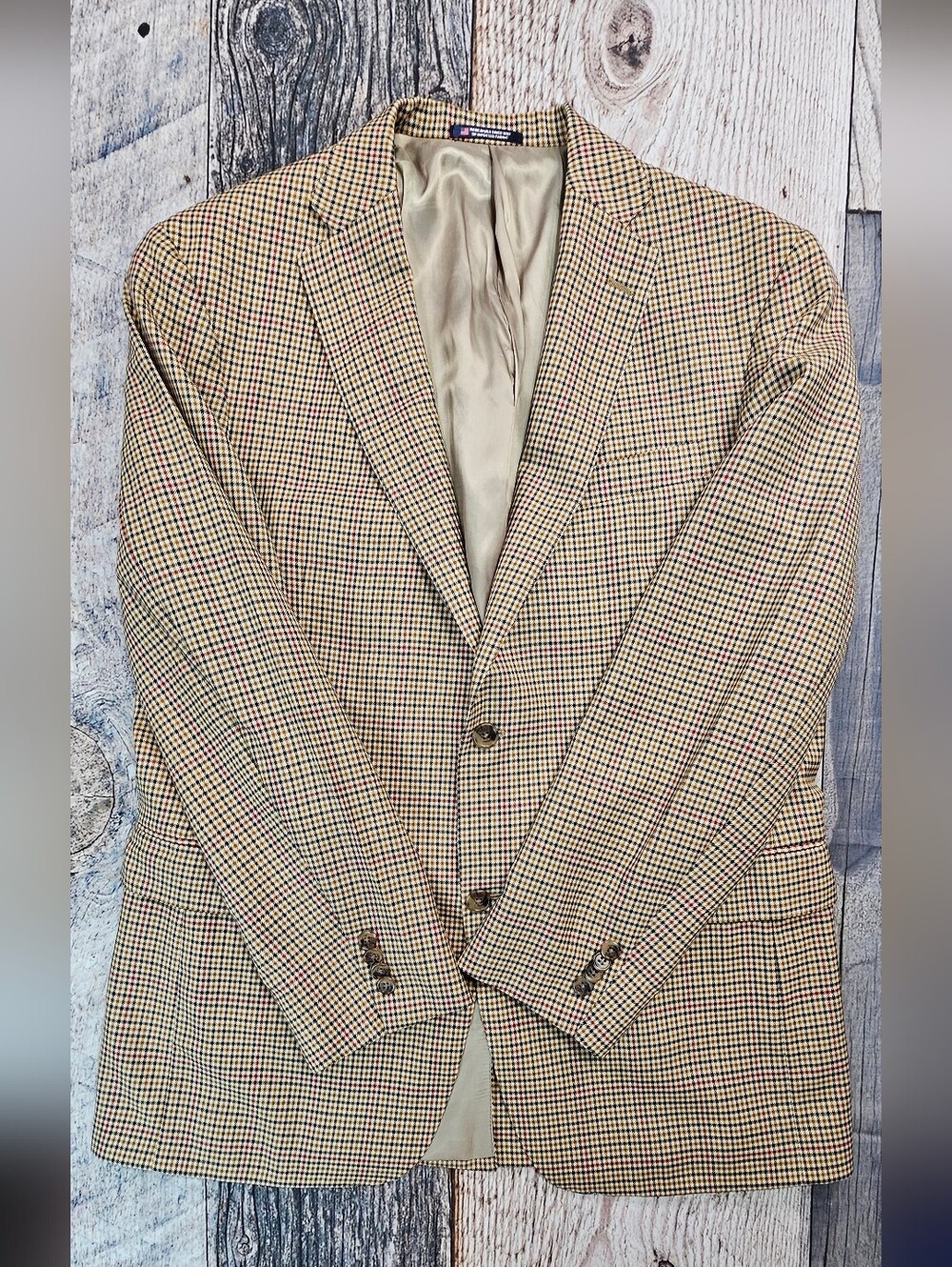 Hart Schaffner Marx Jacket Blazer Sport Coat Tan & Navy Size 42R Preppy Office